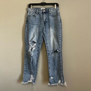 INSANE GENE distressed raw hem casual denim jeans size 5/26 straight leg cropped